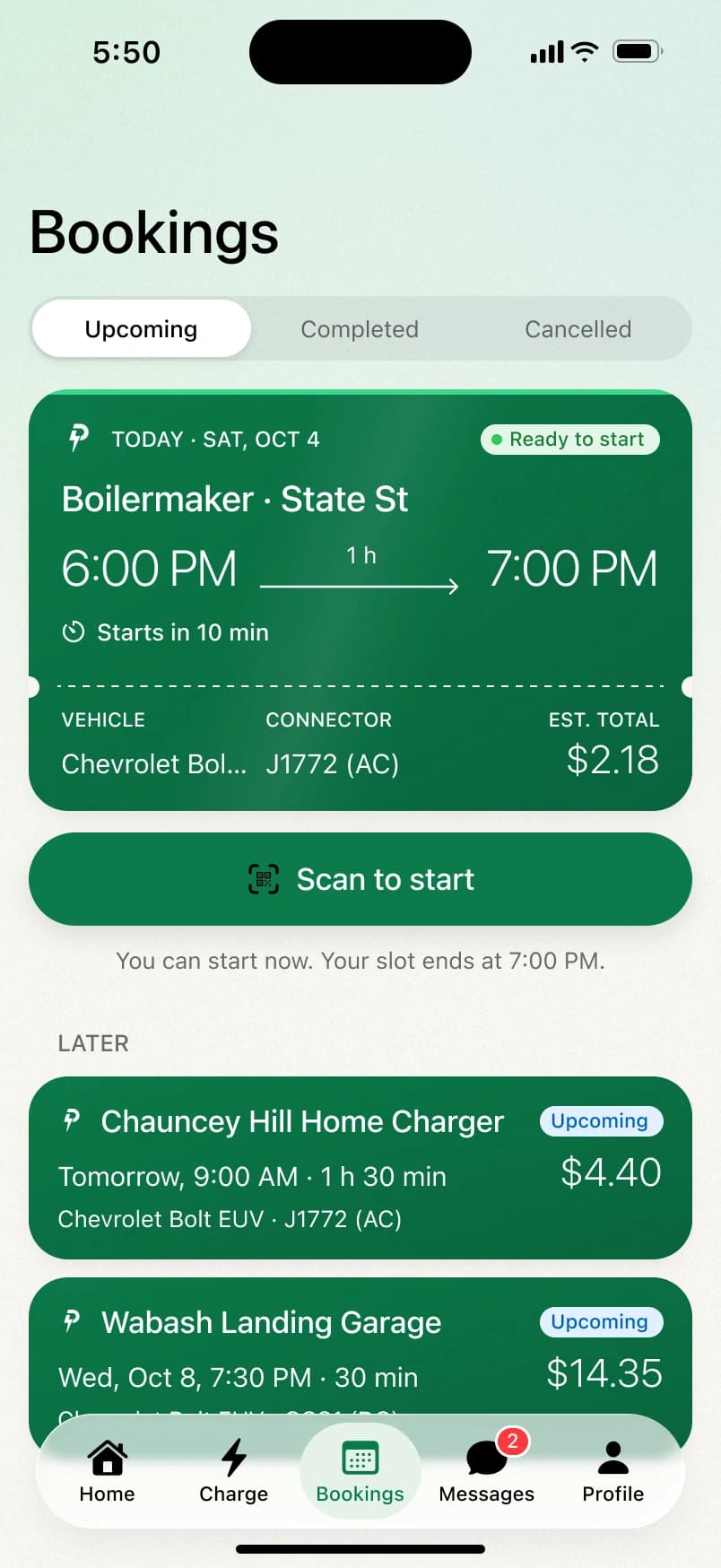 PakPlug's bookings: the next charge as a Wallet-style pass, ready to start